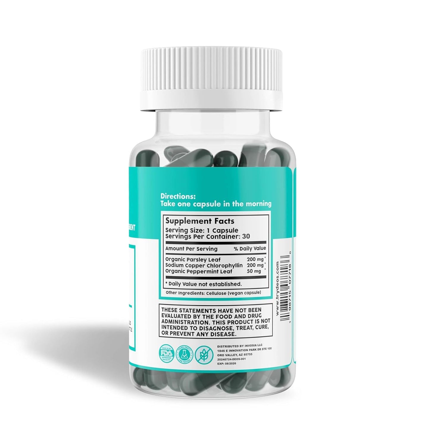 DEOS Internal Deodorant Bottle Supplement Facts Label