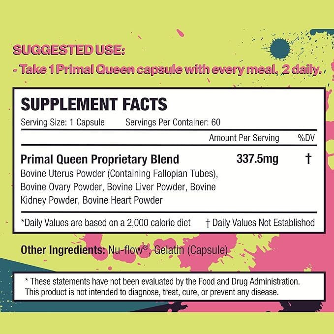 Beef organ supplement facts label