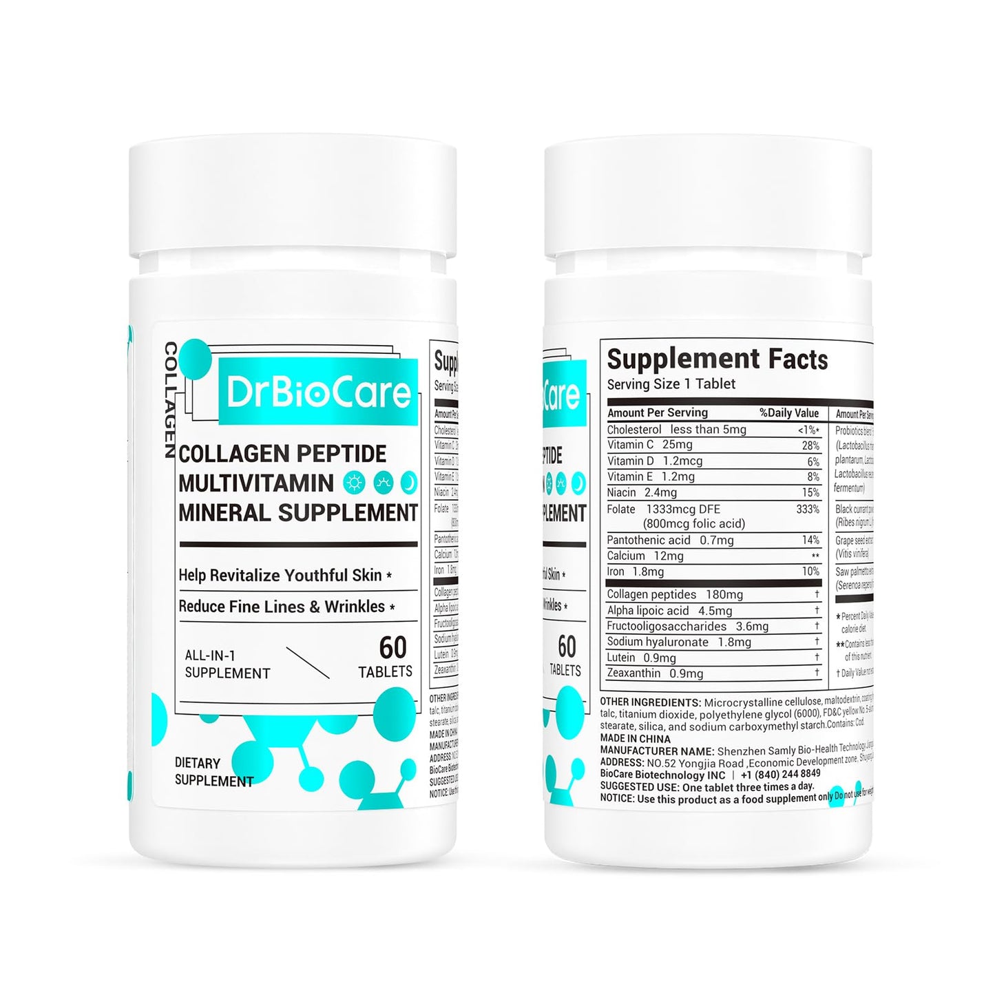 Supplement facts label of DrBioCare Collagen Multivitamin