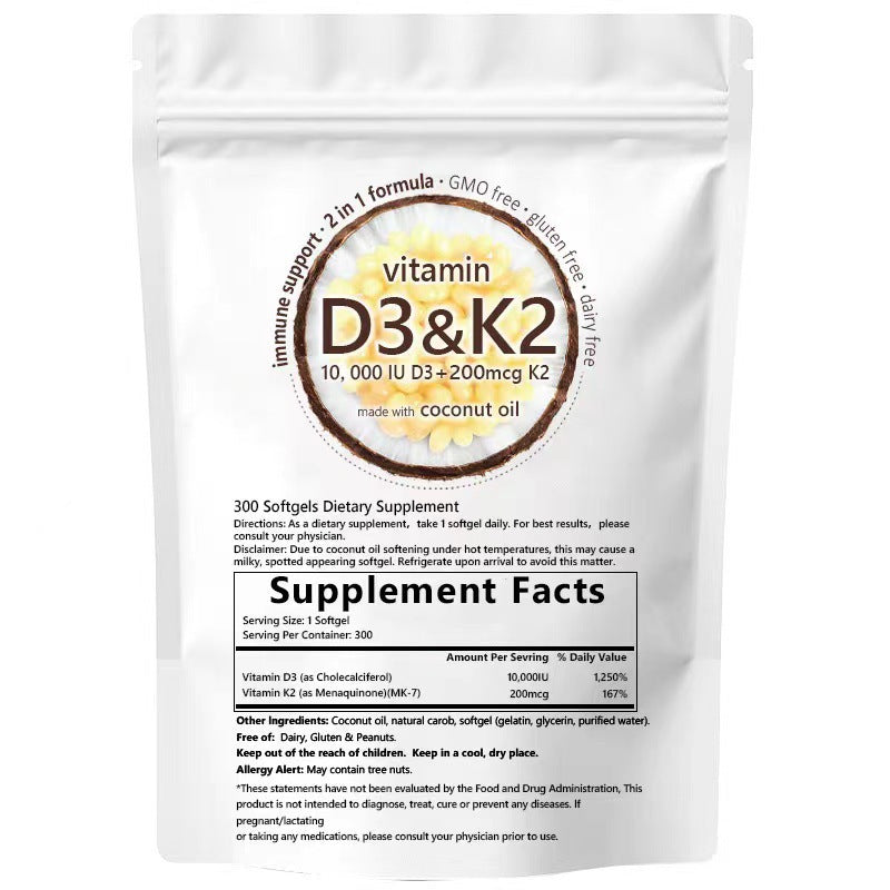 Vitamin D3 5000 IU and K2 MK-7 100 mcg supplement label
