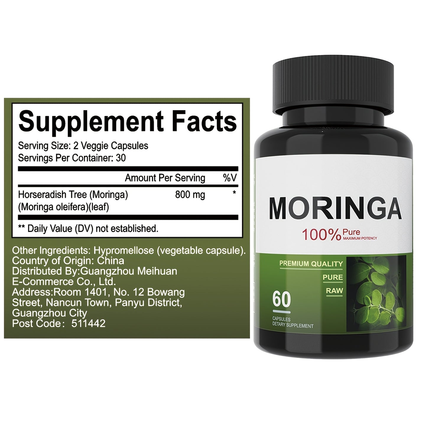 Supplement Facts Label – Organic Moringa Capsules