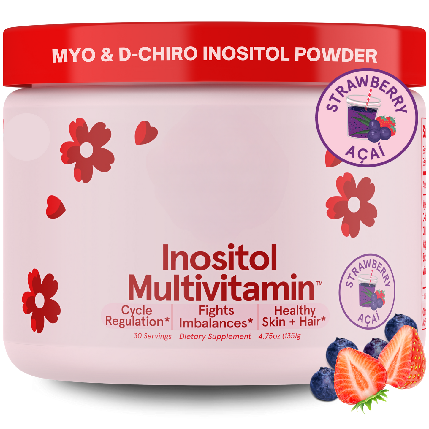 Inositol Multivitamin strawberry Acai Bottle Front View