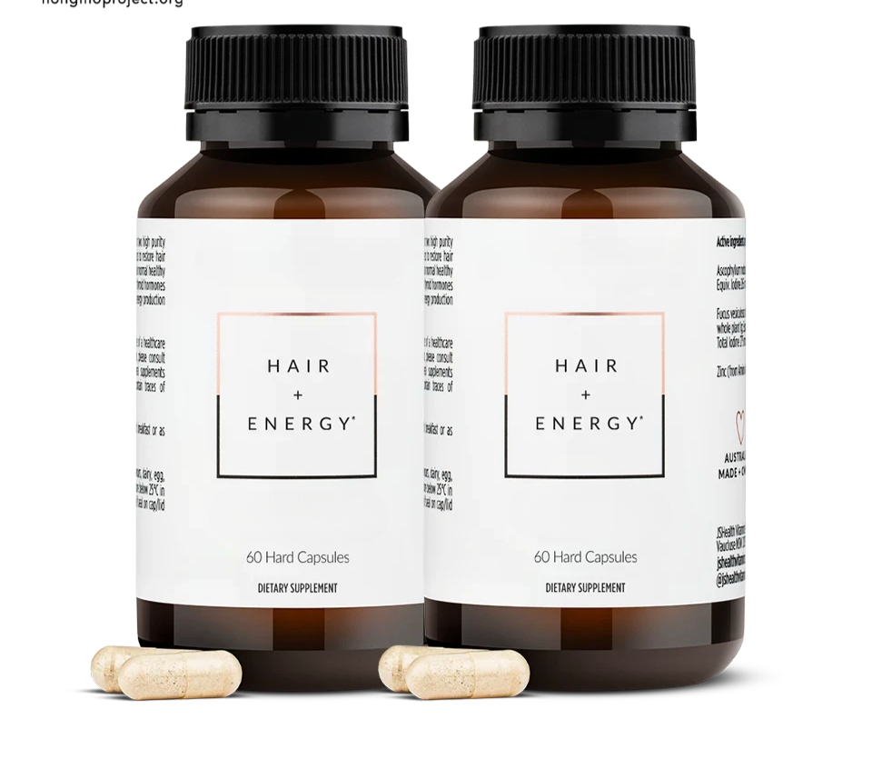 Hair + Energy support capsules with zinc and iodine 60-count hair and energy support bottle