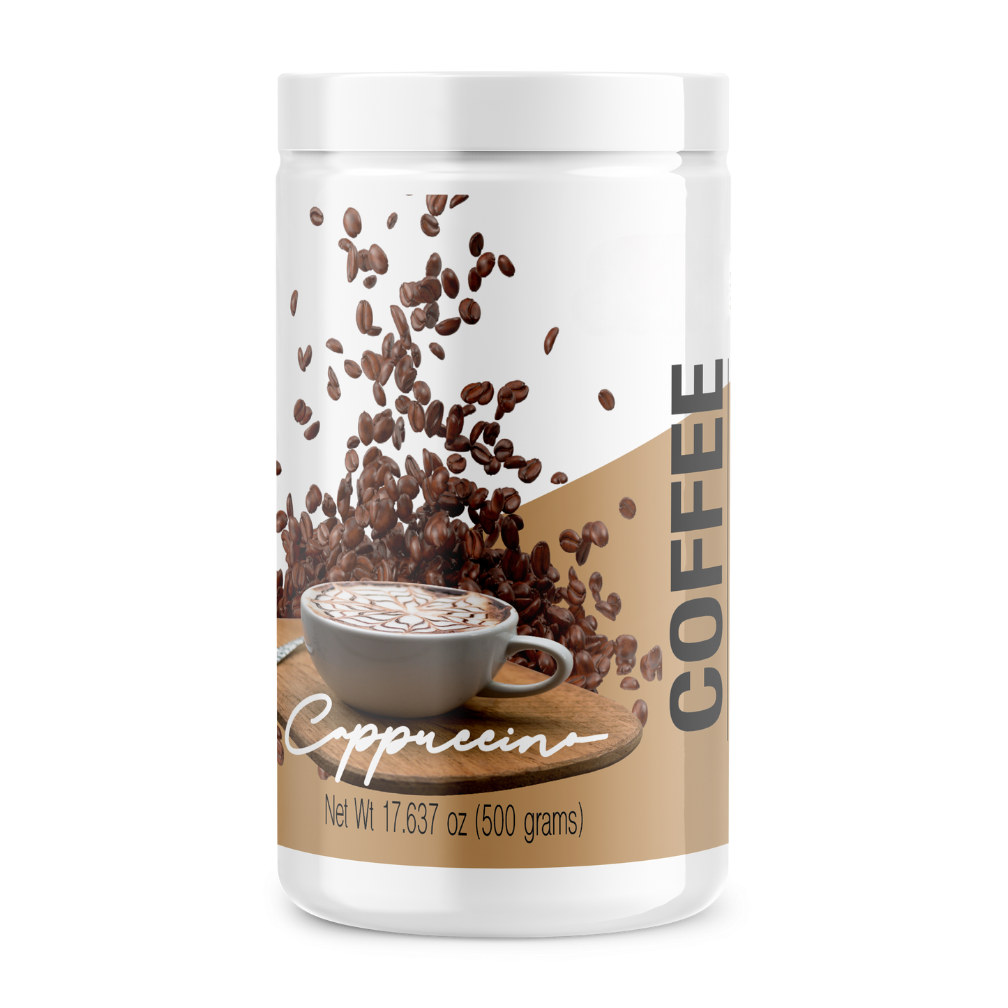 Cappuccino-flavored instant coffee blend in packaging