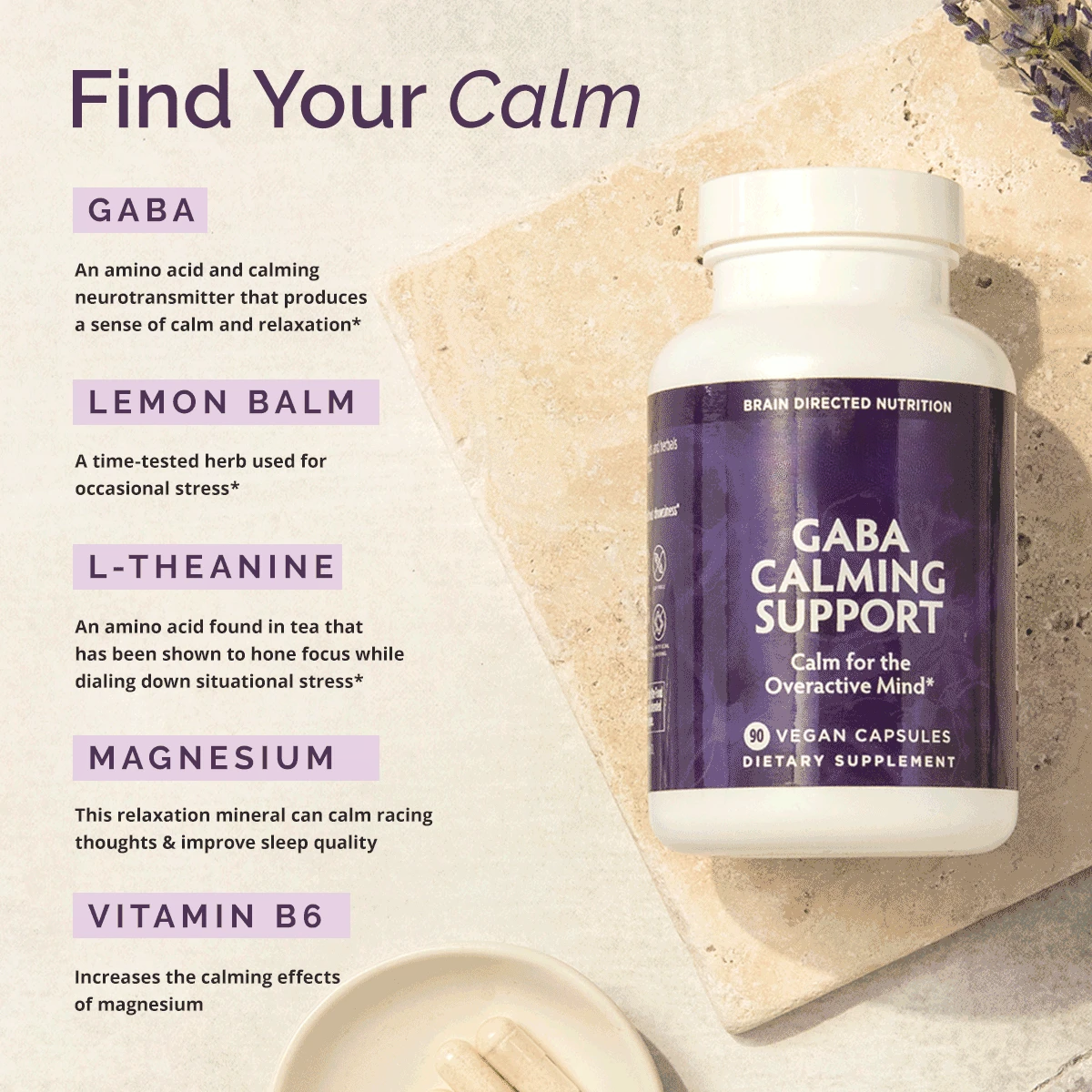 GABA Supplement with Lemon Balm and L-Theanine Brain Health Support