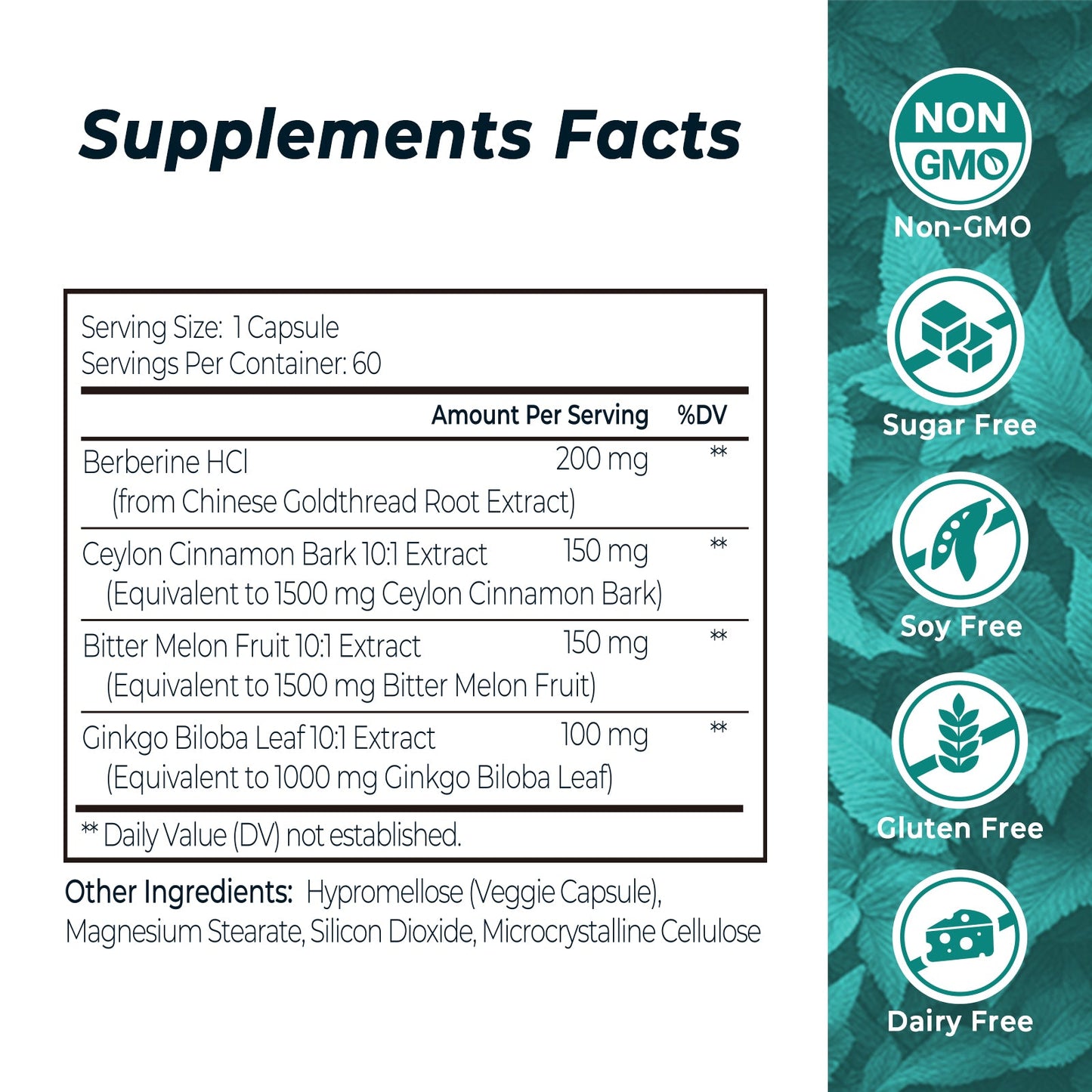 Golden Berberine Supplements Facts Label