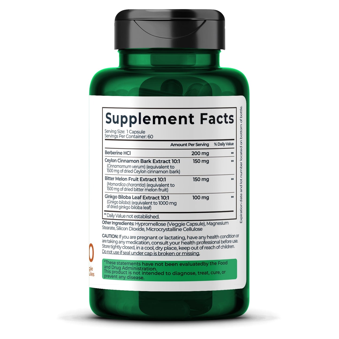 Golden Berberine 500 mg Bottle Back View