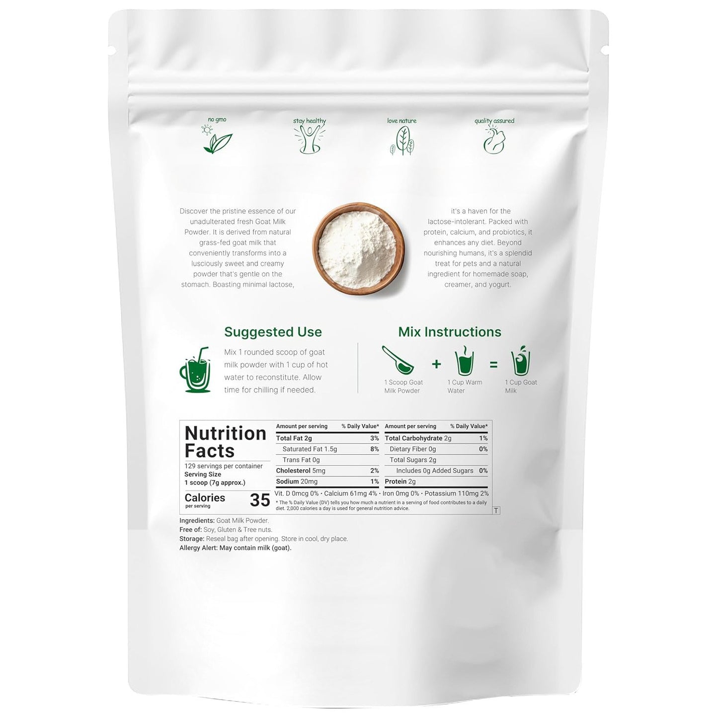 Nutritional label of Goat Milk Powder