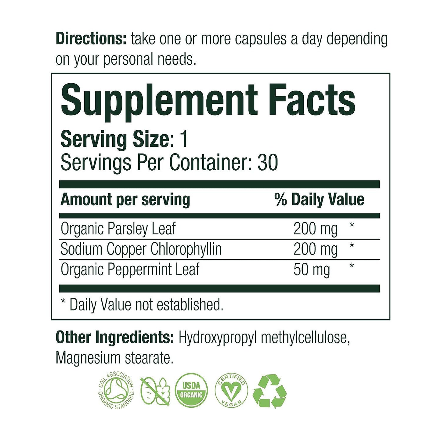 It Just Works Internal Body Deodorizer Pupplement Facts Label