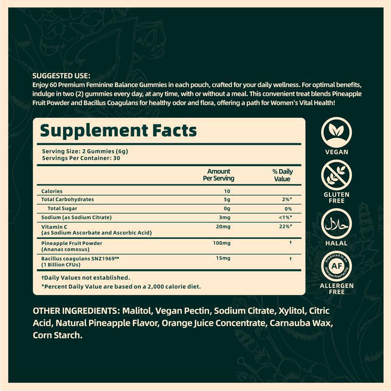 Close-up of Probiotic and Pineapple Extract Gummies supplement facts label
