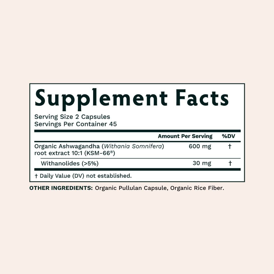 Non-GMO Ashwagandha root extract Supplements Facts Label