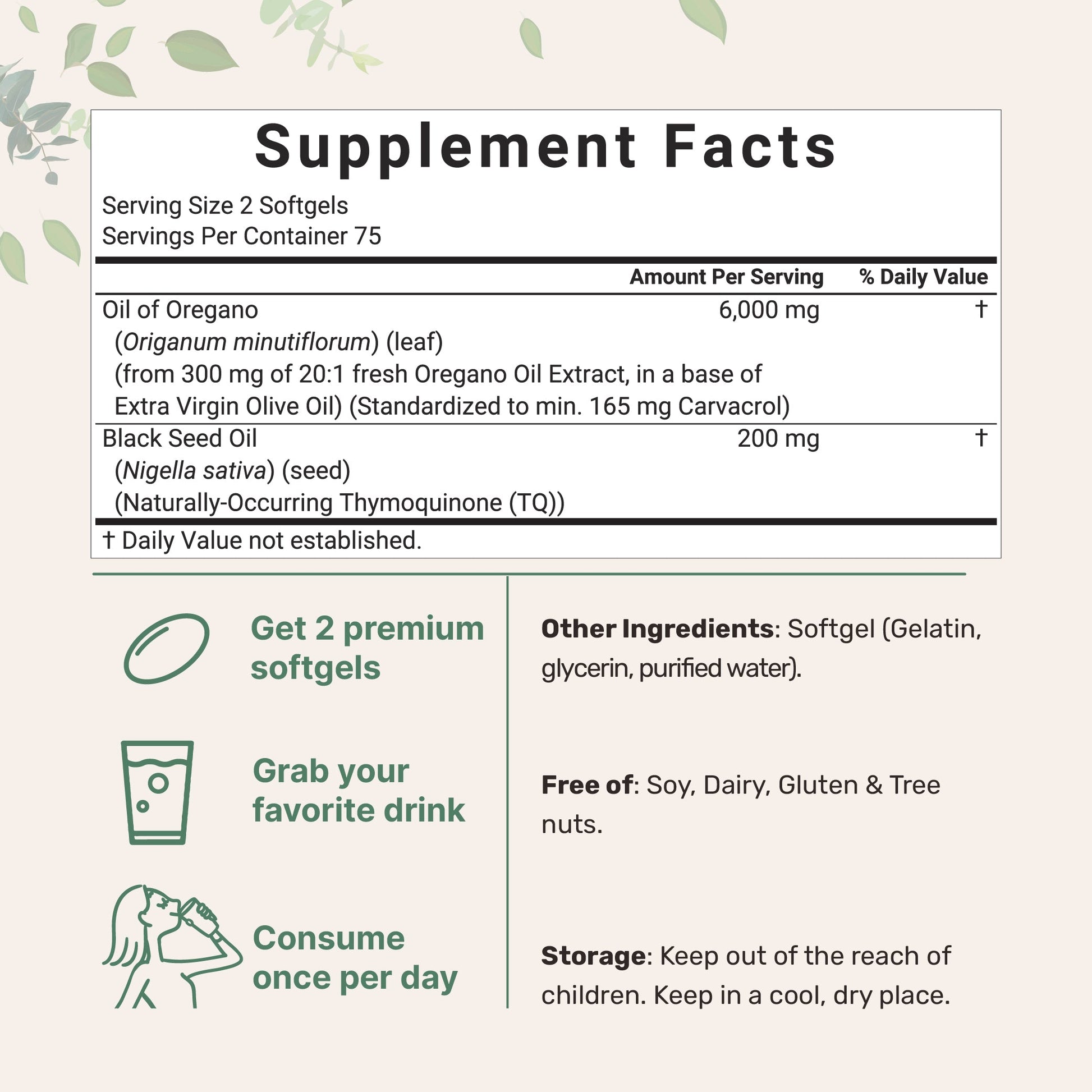 Black Seed Oil Supplement Facts Label 150 count
