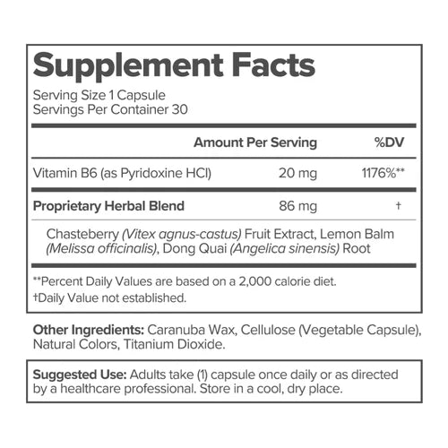 PMS Support Capsules Supplement Facts Label