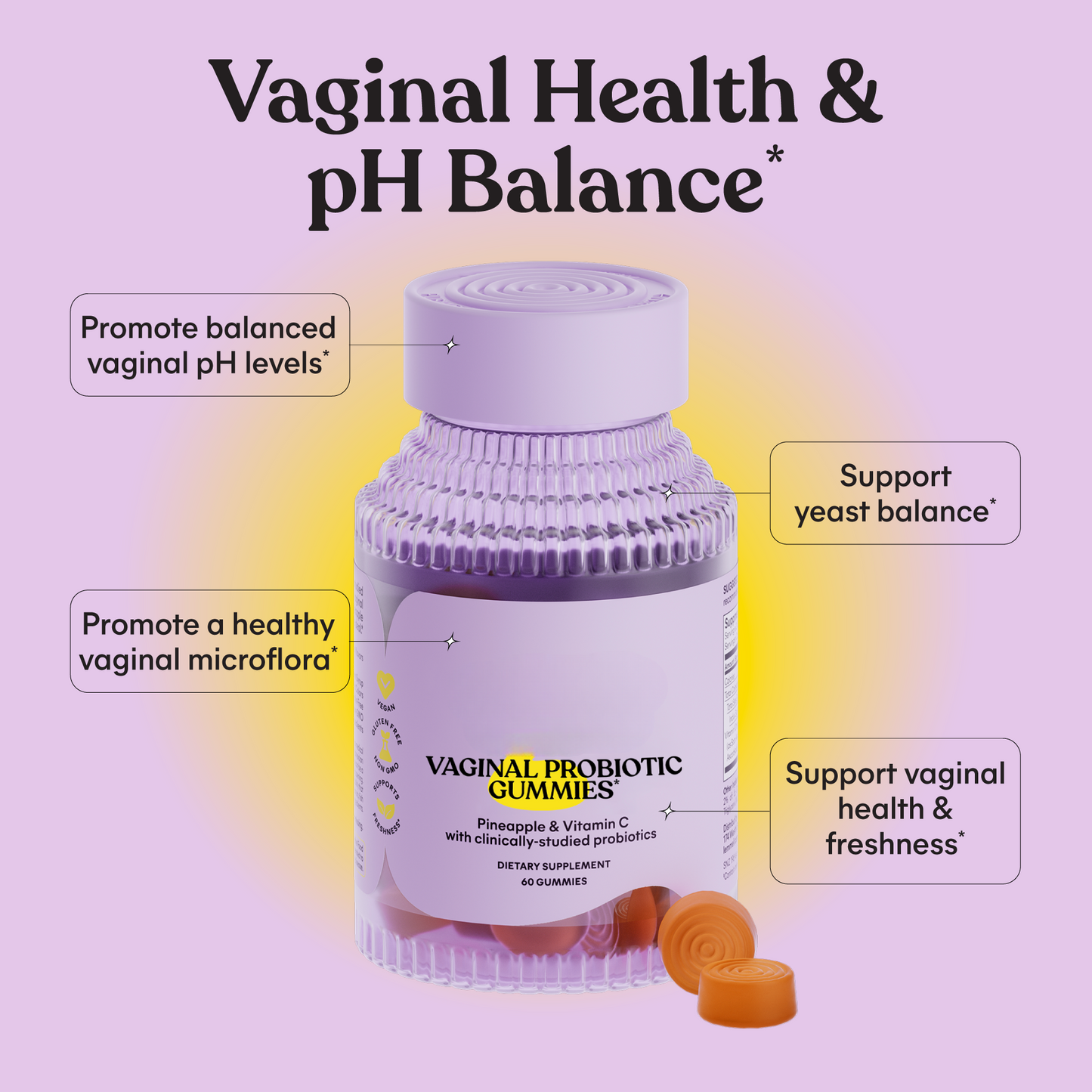 SNZ‑1969 probiotic feminine health gummies Vegan, non-GMO feminine wellness supplement