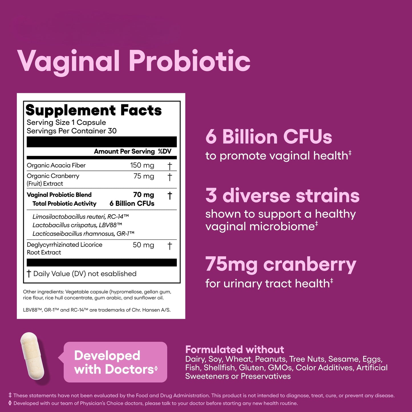 Women's Probiotic Supplement Supplement Facts Label