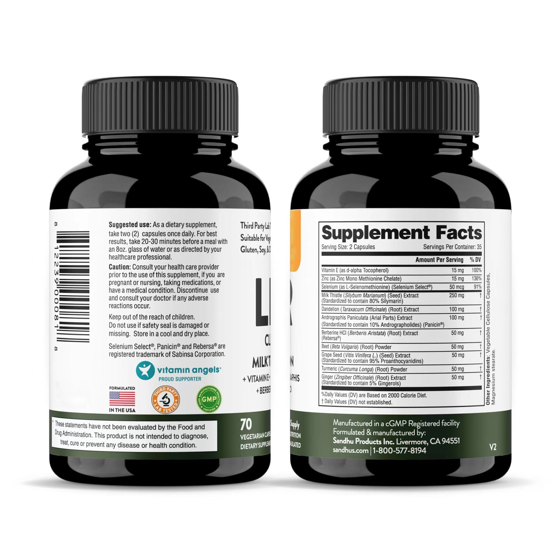 Herbal liver support Supplement Bottle Supplement Facts Label.