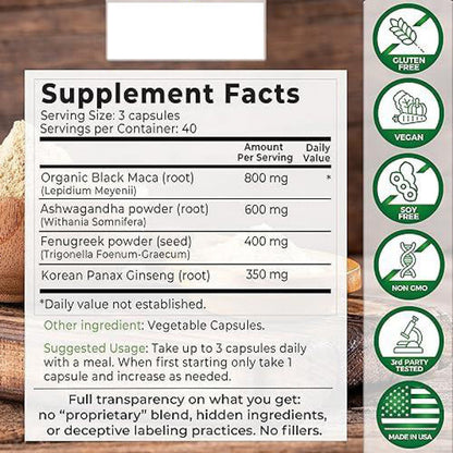 Supplement facts label of Black Maca Complex