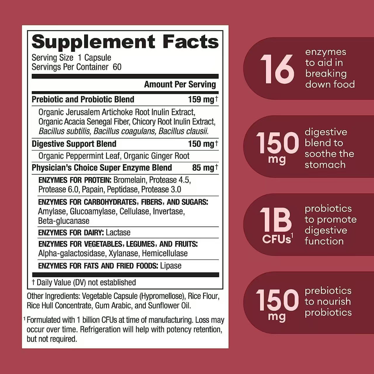 Digestive Enzyme Supplement for Gut Health Supplement Fact Label 2