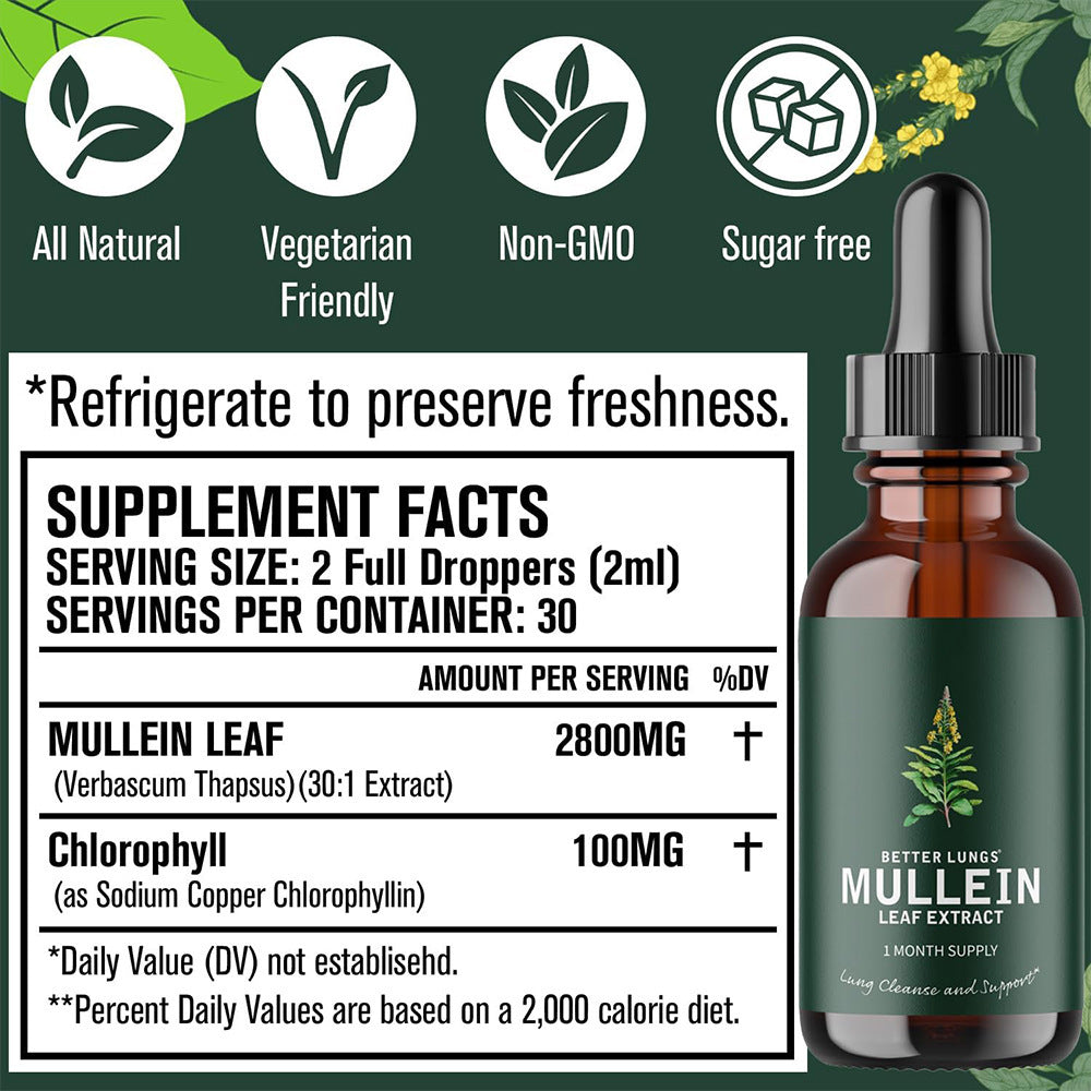 Mullein Chlorophyll Herbal Tincture Supplement Facts Label