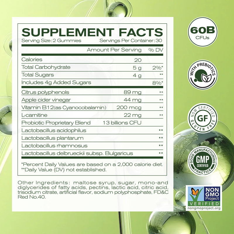 Apple Cider Vinegar Gummies Supplement Fact Label