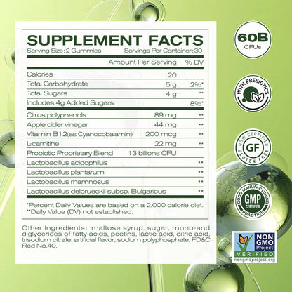 Apple Cider Vinegar Gummies Supplement Fact Label