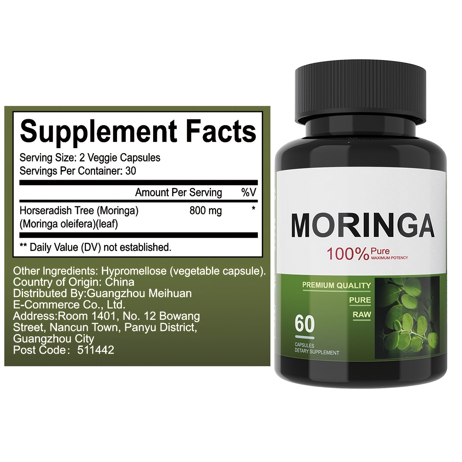 Supplement Facts Label – Organic Moringa Capsules