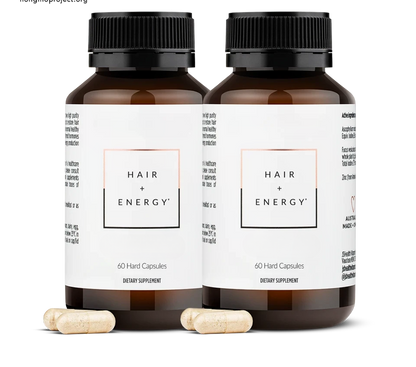 Hair + Energy support capsules with zinc and iodine 60-count hair and energy support bottle