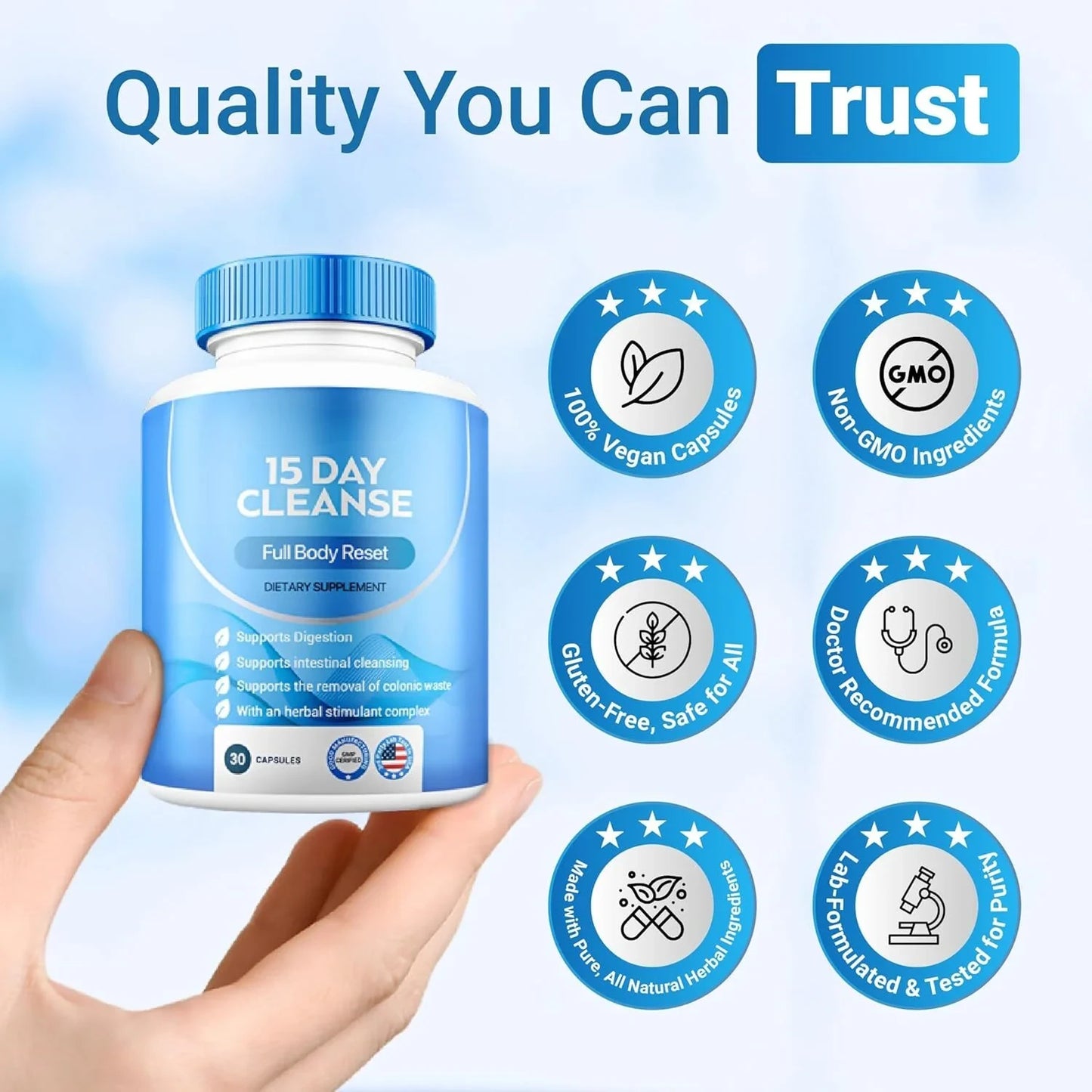 Lifestyle image of person holding Colon Cleanse bottle