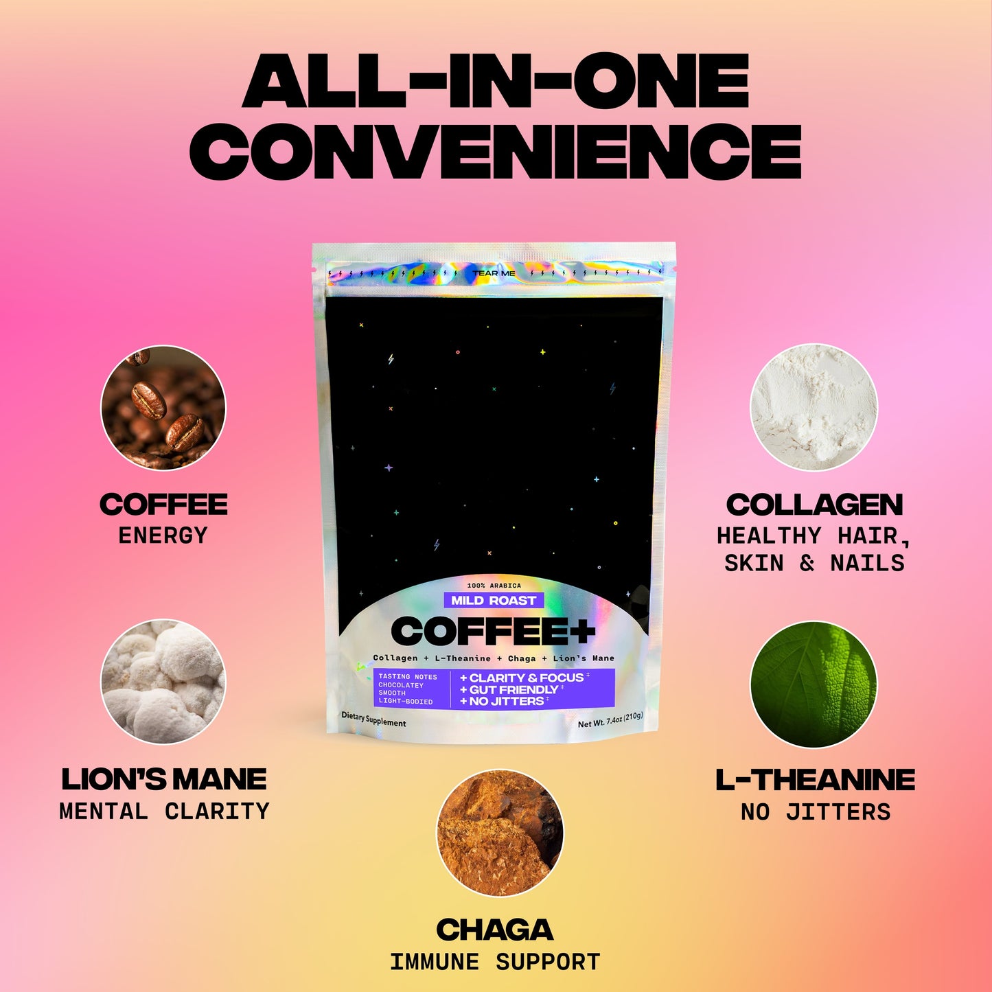 Collagen-infused Adaptogen coffee blend with lion’s mane and chaga