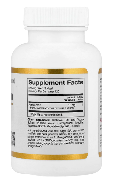 Astaxanthin antioxidant Supplement Facts Label