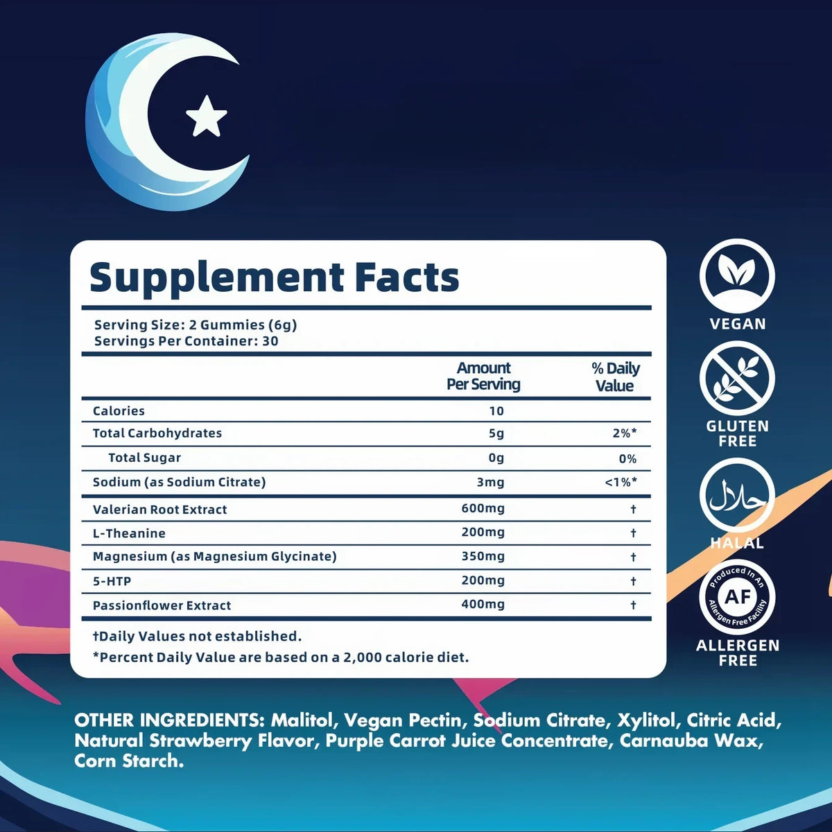 Natural Sleep Gummies Supplement Facts Label