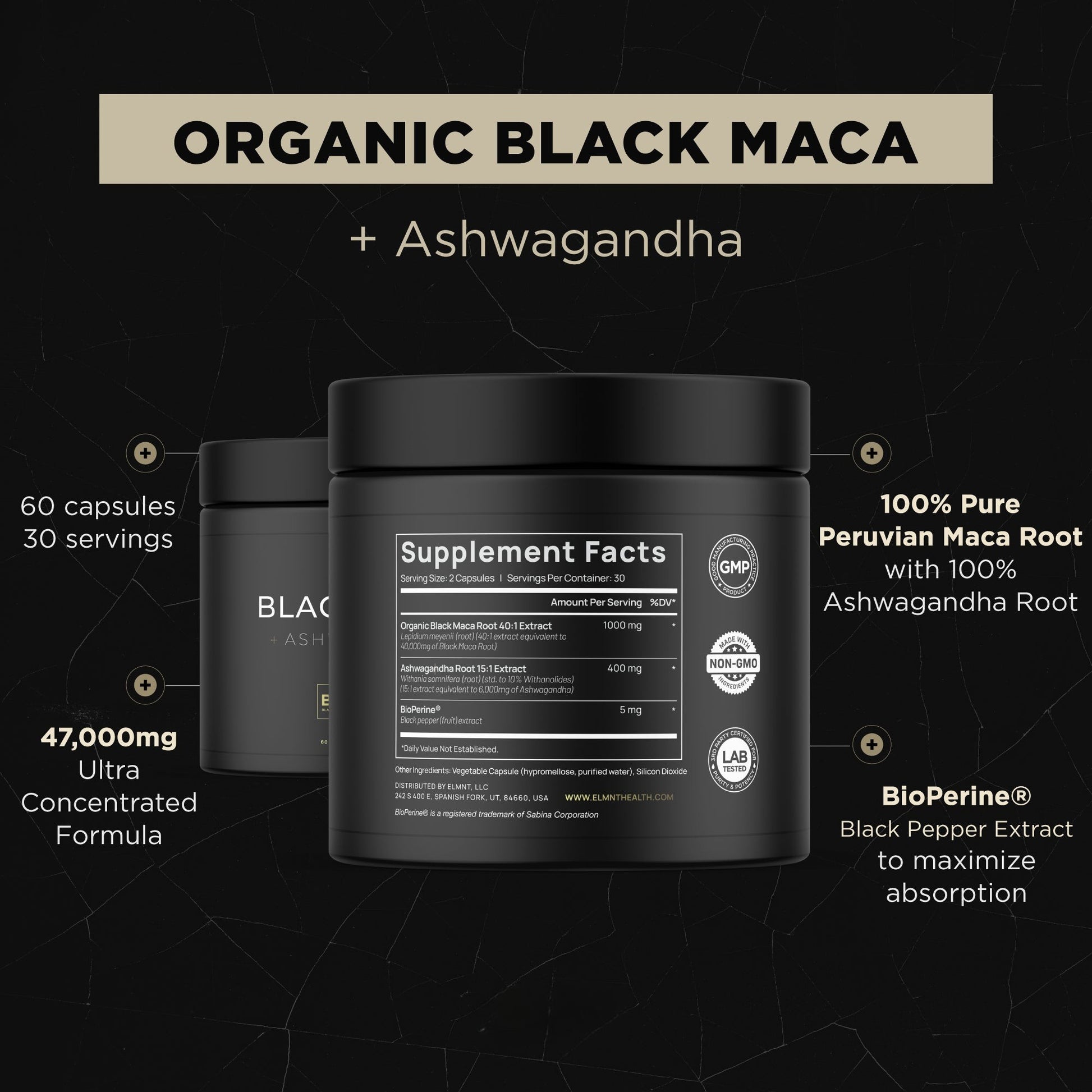 Black Maca Root Powder Supplement Bottle Back View