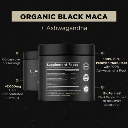 Black Maca Root Powder Supplement Bottle Back View