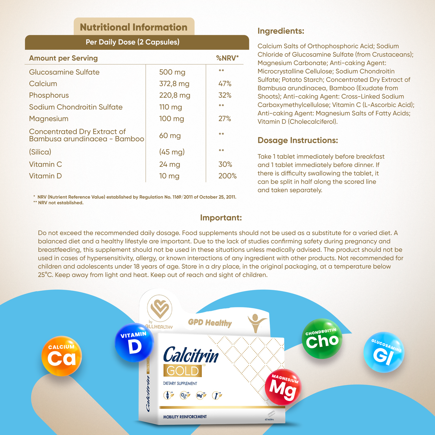 Calcitrin Gold Bone and Joint Support Supplement Facts Label