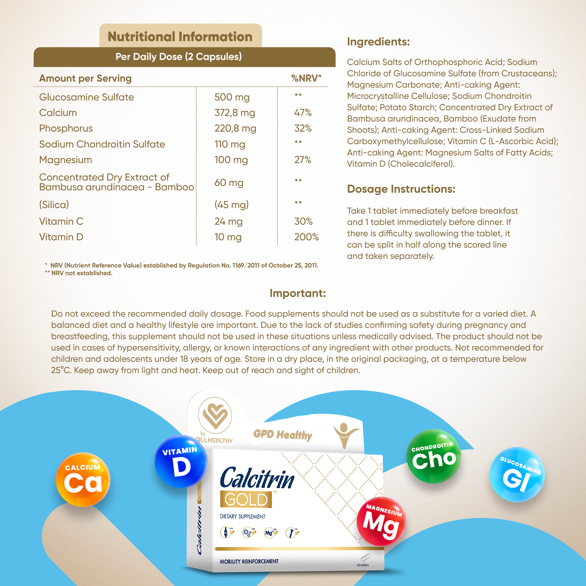 Calcitrin Gold Bone and Joint Support Supplement Facts Label
