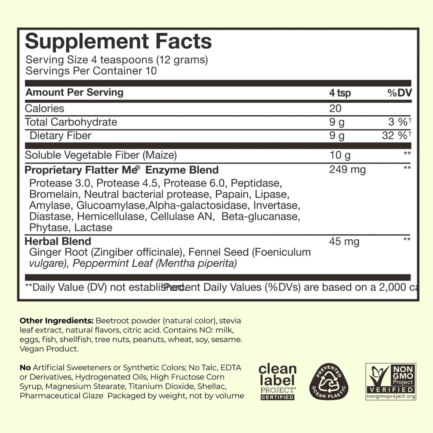 Flatter Me Fiber + Digestive Enzymes – 10 g Prebiotic Fiber & 18 Enzymes – GLP‑1 Support – 10 Servings
