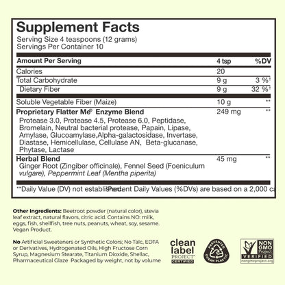 Flatter Me Fiber + Digestive Enzymes – 10 g Prebiotic Fiber & 18 Enzymes – GLP‑1 Support – 10 Servings