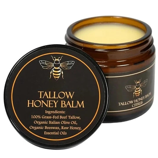 Citrus scented honey tallow balm  in glass jar