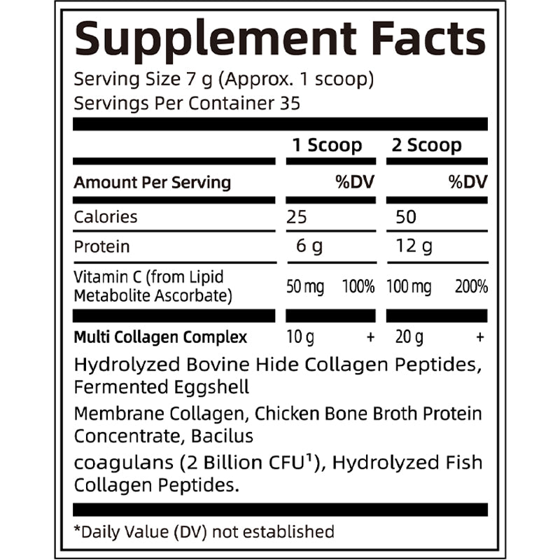 Collagen supplement Facts Label