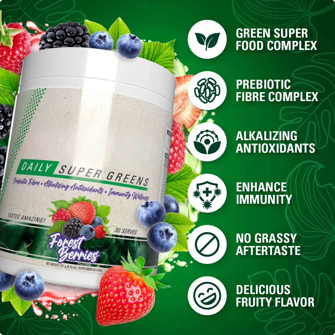 spirulina, barley grass, antioxidant fruits