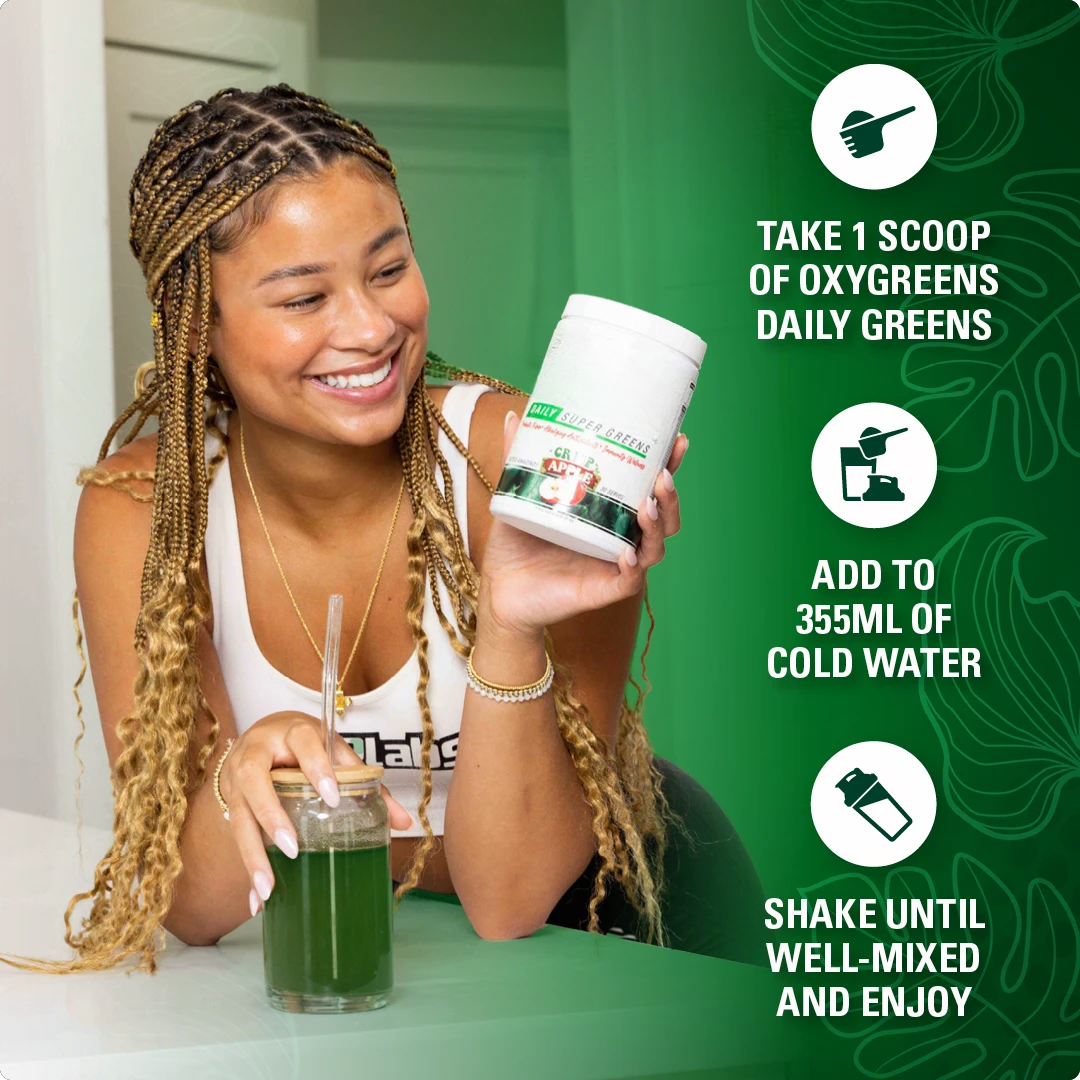 Daily greens powder  Glass of greens drink 