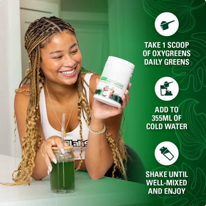 Daily greens powder  Glass of greens drink 
