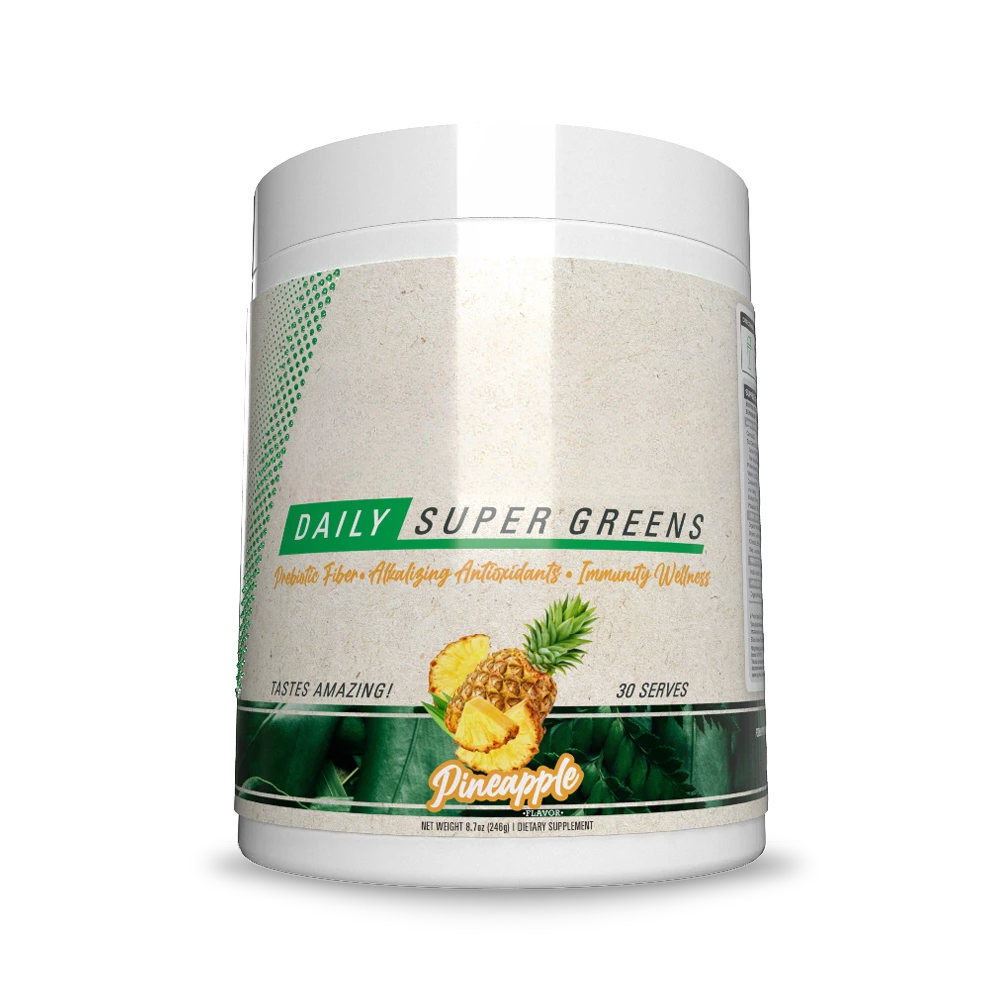 Daily greens powder in eco-friendly packaging pineapple