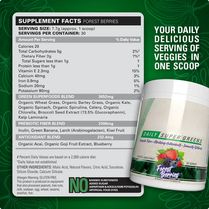 Daily greens powder Supplement facts Label