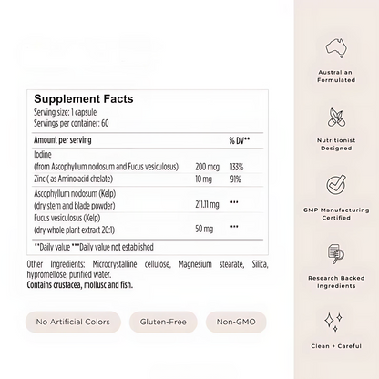 Hair + Energy support capsules with zinc and iodine Supplement Facts Label