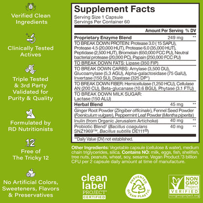Flatter Me Plus digestive enzyme Supplements Facts Label