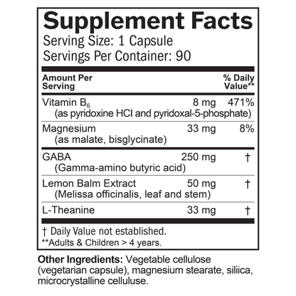 Natural GABA Calming Support Supplement Facts Label