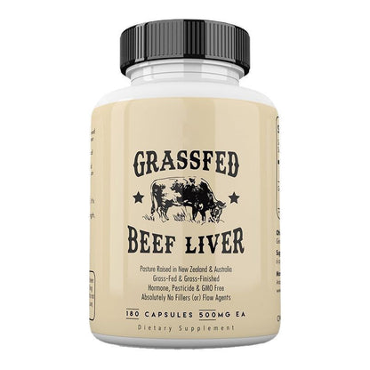 Grass-fed beef liver supplement bottle 180 capsules