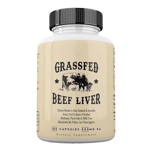 Grass-fed beef liver supplement bottle 180 capsules