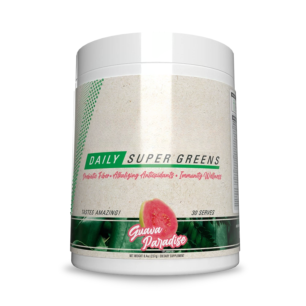 Daily greens powder in eco-friendly packaging Guava Paradaise